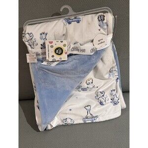 Little Me Plush Baby Blanket Reversible Blue Safari Elephant Giraffe Lion New